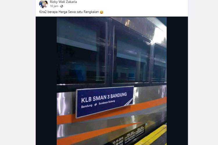 Tangkapan layar unggahan soal Kereta Luar Biasa (KLB) SMAN 3 Bandung.