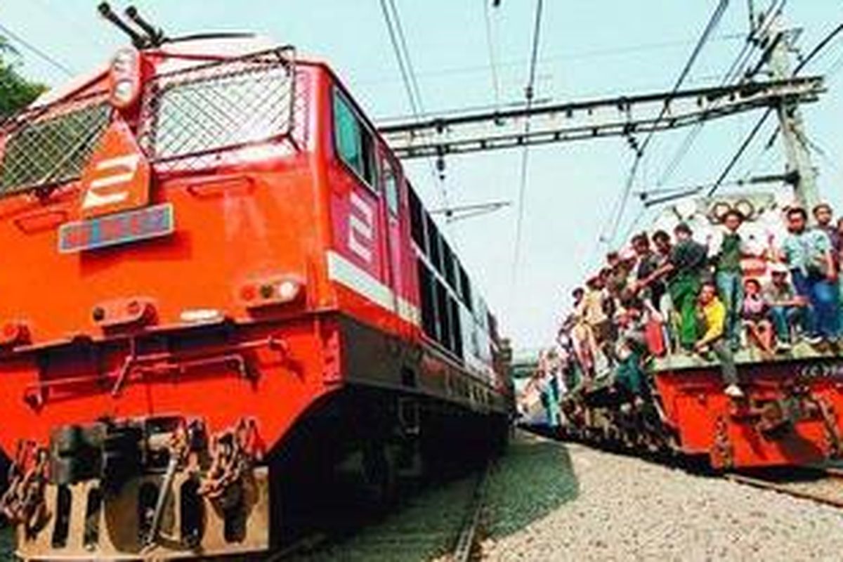 Ilustrasi kereta api di stasiun.