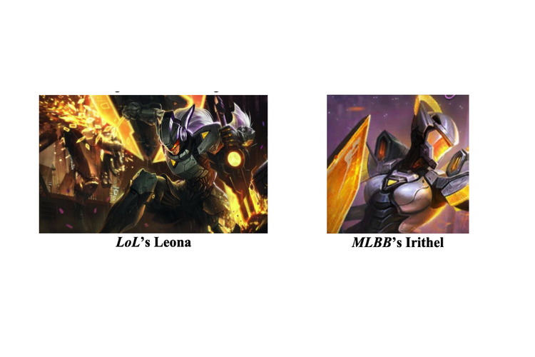 Ilustrasi desain hero Irithel di Mobile Legends yang mirip Leona di LoL