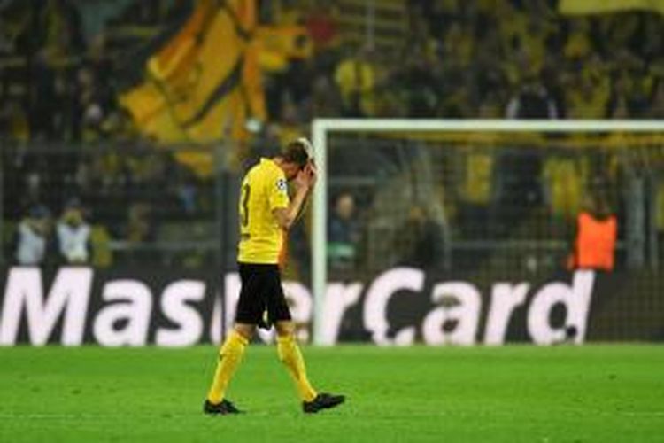 Gelandang Borussia Dortmund, Kevin Kampl, seusai laga leg kedua 16 besar Liga Champions melawan Juventus di Signal Iduna Park, Rabu (18/3/2015). 