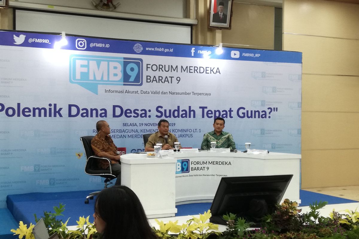 Diskusi bertajuk Polemik Dana Desa: Sudah Tepat Guna? di Kementerian Komunikasi dan Informatika, Jakarta, Selasa (19/11/2019).