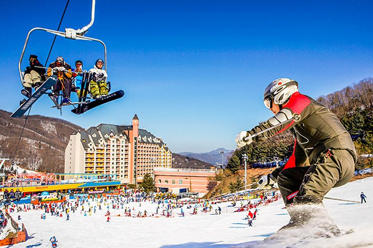 Suasana musim dingin di Gangwon-do, Korea Selatan 