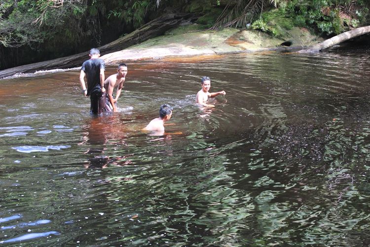 Warna air Sungai Hitam di Kecamatan Seimenggaris, Kabupaten Nunukan, Kalimantan Utara meski hitam, namun bening saat diambil dengan menggunakan tangan.