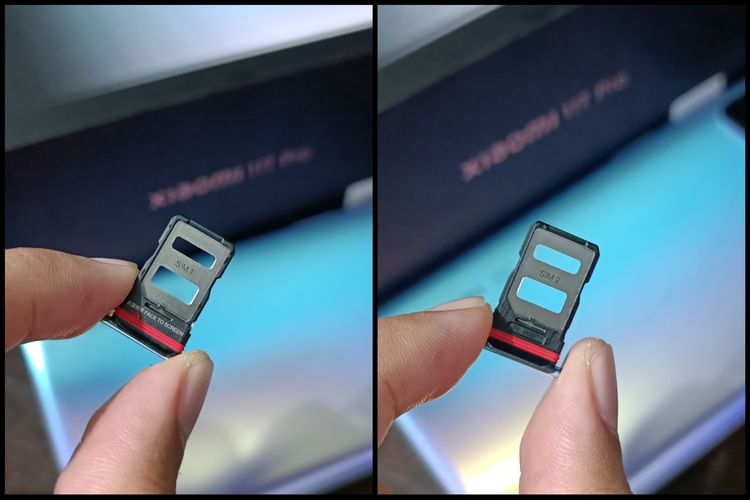 Xiaomi 11T Pro dibekali slot SIM card dual SIM (nano), tanpa slot untuk kartu memori eksternal (microSD).