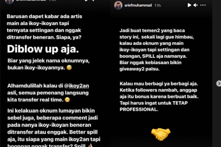 Instagram Story Arief Muhammad.