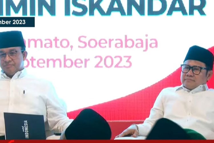 Anies Baswedan dan Muhaimin Iskandar resmi mendeklarasikan diri sebagai bakal calon presiden (capres) dan bakal calon wakil presiden (cawapres) Pemilu 2024, Sabtu (2/9/2023). Deklarasi digelar di Hotel Majapahit, Surabaya, Jawa Timur.