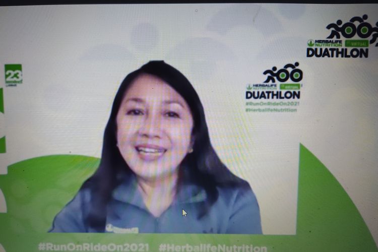 Tangkapan layar Country General Manager Herbalife Nutrition Indonesia Andam Dewi dalam jumpa pers daring  Herbalife Nutrition Virtual Duathlon 2021, Jumat (11/12/2021).