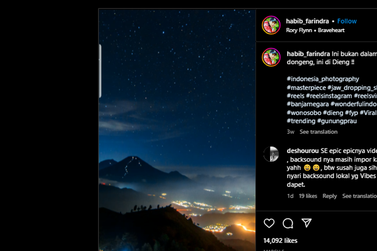 Video biral keindahan langit malam di Dieng yang bertabur bintang.