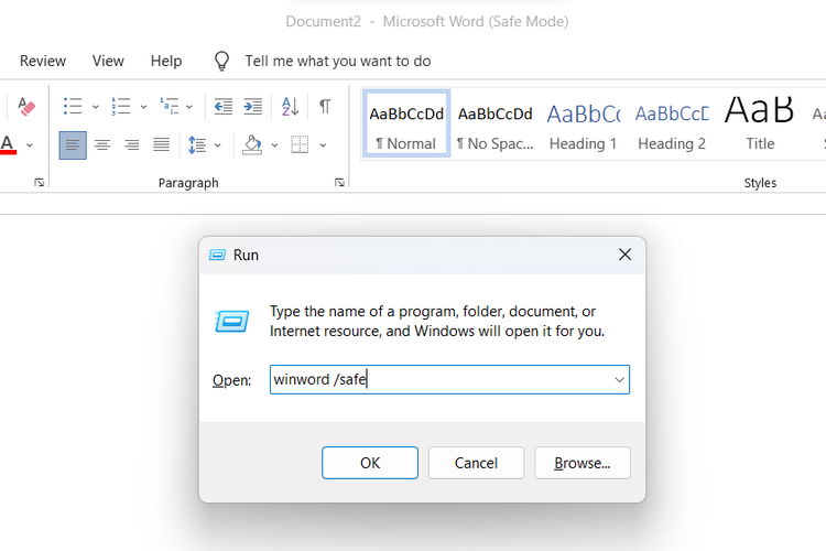 Ilustrasi cara mengatasi Microsoft Word Not Responding dengan Safe Mode.