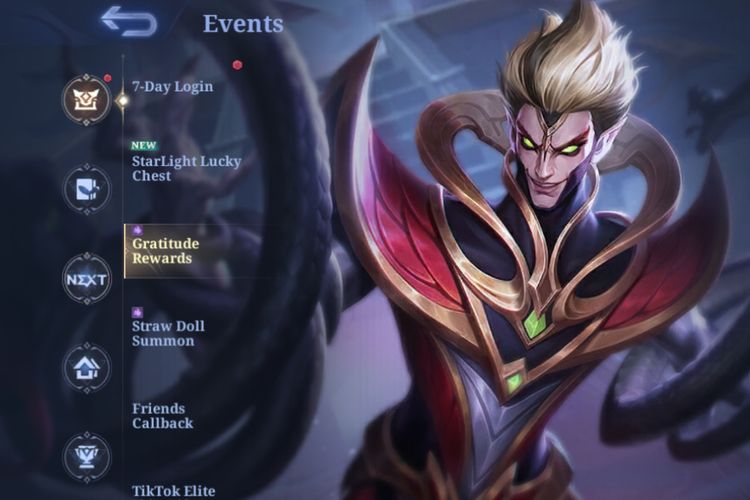 Cara mengakses menu Gratitude Rewards, untuk mendapatkan skin Khufra Apophis secara gratis di Mobile Legends