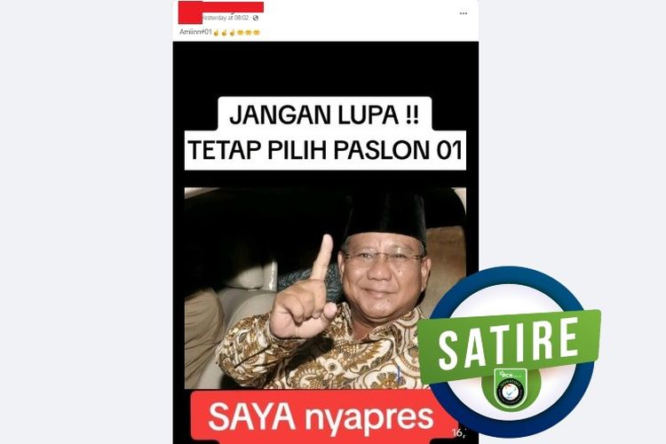 Tangkapan layar Facebook gambar yang diklaim menampilkan Prabowo mendukung capres nomor urut 1, Anies Baswedan
