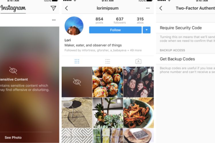 Instagram mulai memburamkan posting yang dinilai mengandung konten sensitif. Ada juga fitur kemanana baru berupa otentikasi dua langkah.