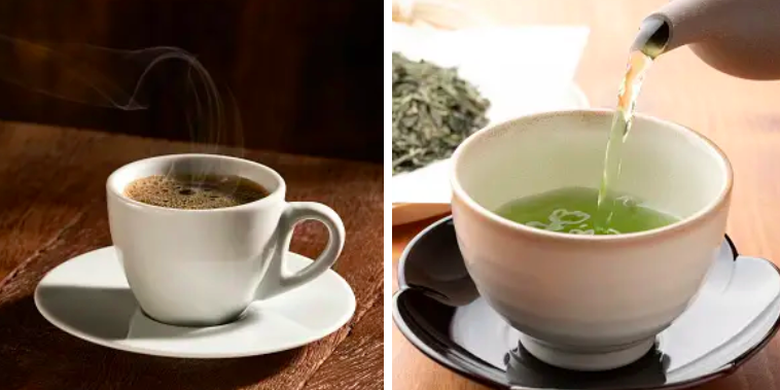 Secangkir kopi dan teh hijau