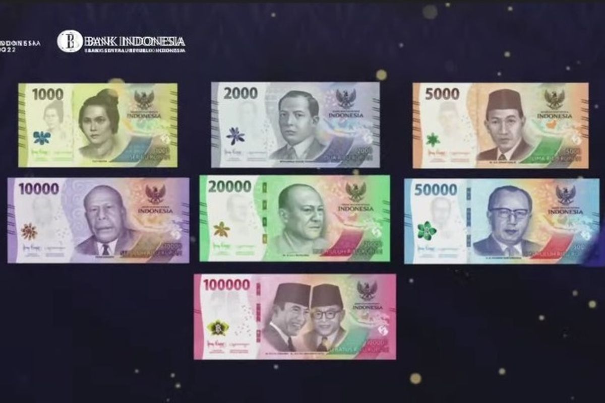 Penampakan tujuh pecahan uang baru 2022 yang berlaku mulai 17 Agustus 2022.