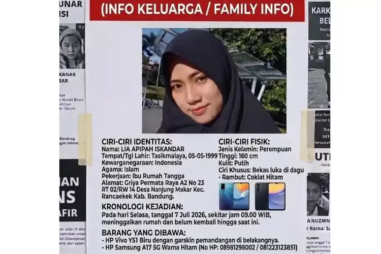 Ibu Rumah Tangga di Bandung Hilang 27 Hari, Suami Khawatir Istrinya Disekap
