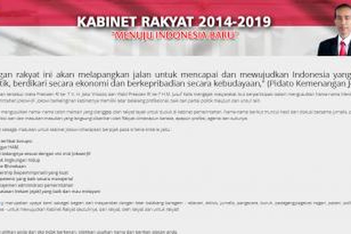 Halaman muka situs web Kabinet Rakyat