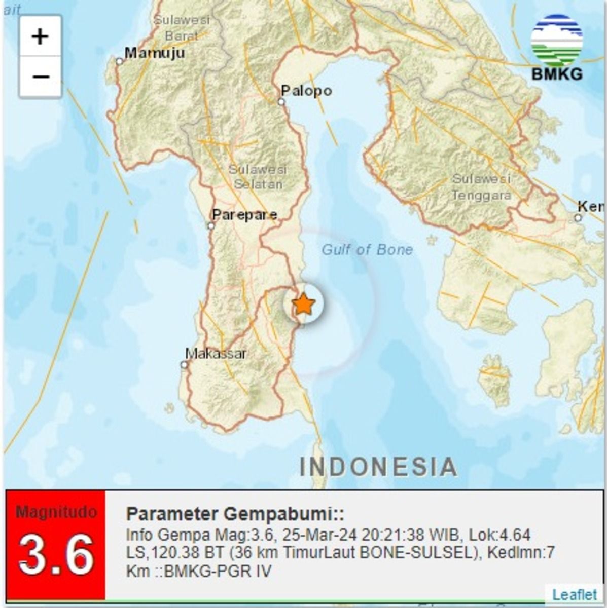 Analisis Gempa Magnitudo 3,6 di Bone, Sulawesi Selatan