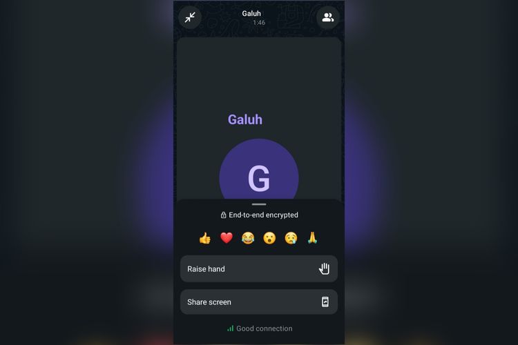 Tampilan panggilan WhatsApp kini mirip seperti konferensi video, ada emoji reaksi dan bisa angkat tangan.