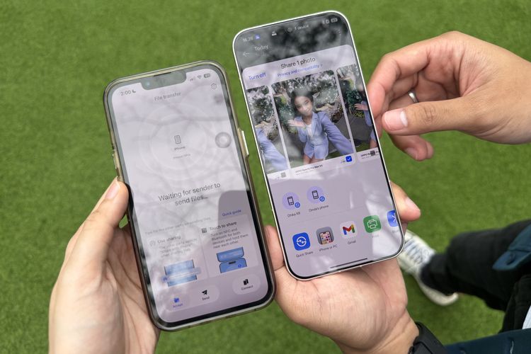 Ilustrasi mengirim foto dari Oppo ke iPhone secara seamless menggunakan fitur O+ Connect