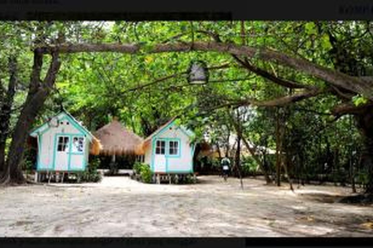 Tempat penginapan disediakan di Pulau Karang Beras, Kepulauan Seribu, Minggu (15/3). Pulau Karang Beras merupakan salah satu pulau yang dimiliki pribadi. 