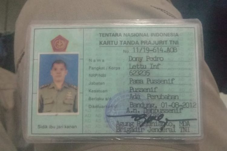 Kartu anggota TNI Dony Pedro, yang disebut Presiden King of The Kings, menyebutkan dia bertugas di Pussenif Bandung. 