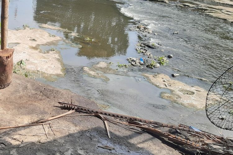 Sungai diduga lokasi pembungan darah dan organ tubuh anjing dari rumah jagal anjing di Solo, Jawa Tengah, Rabu (31/8/2022).