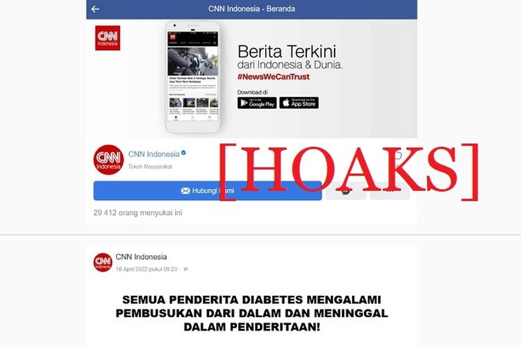 Artikel hoaks yang mencatut situs CNN Indonesia tentang Terawan Agus Putranto menemukan pengganti insulin. 