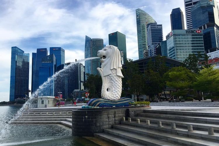 Ikon wisata Singapura, Taman Merlion di distrik Marina Bay 