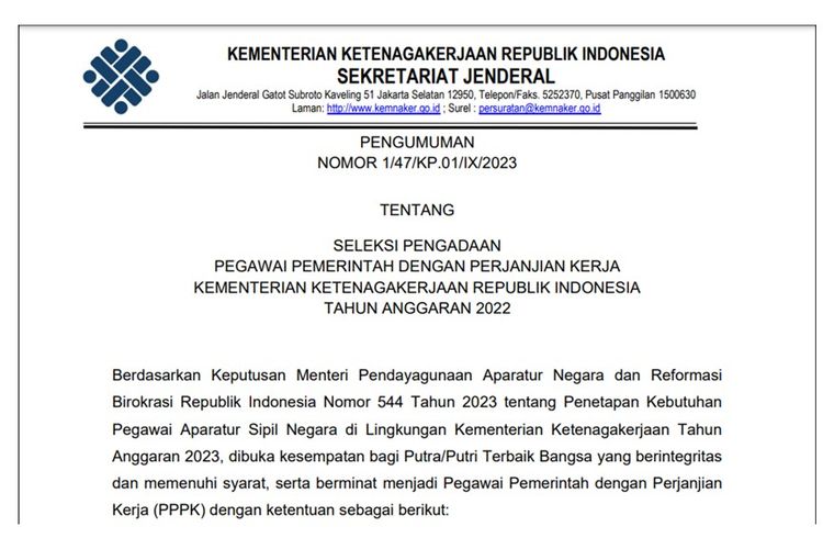 Pengadaan PPPK Kemenaker 2023