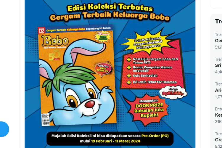 Link pre-order Majalah Bobo Edisi Koleksi Terbatas Cergam Terbaik.
