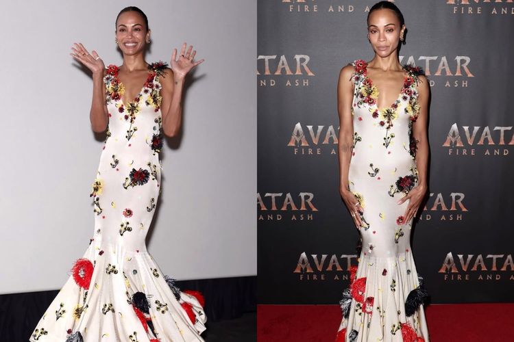 Zoe Saldana dalam world premiere film terbarunya Avatar: Fire and Ash di Miami, Amerika Serikat.