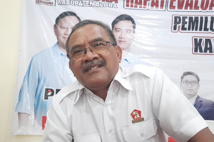 Ketua DPC Gerindra Blora, Djoko Nugroho alias Kokok usai rapat evaluasi pilpres dan pileg pemilu 2024 di Jepon, Blora, Jawa Tengah, Kamis (29/2/2024).