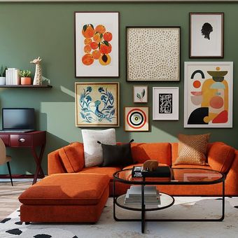 Ilustrasi ruang tamu dengan dinding aksen