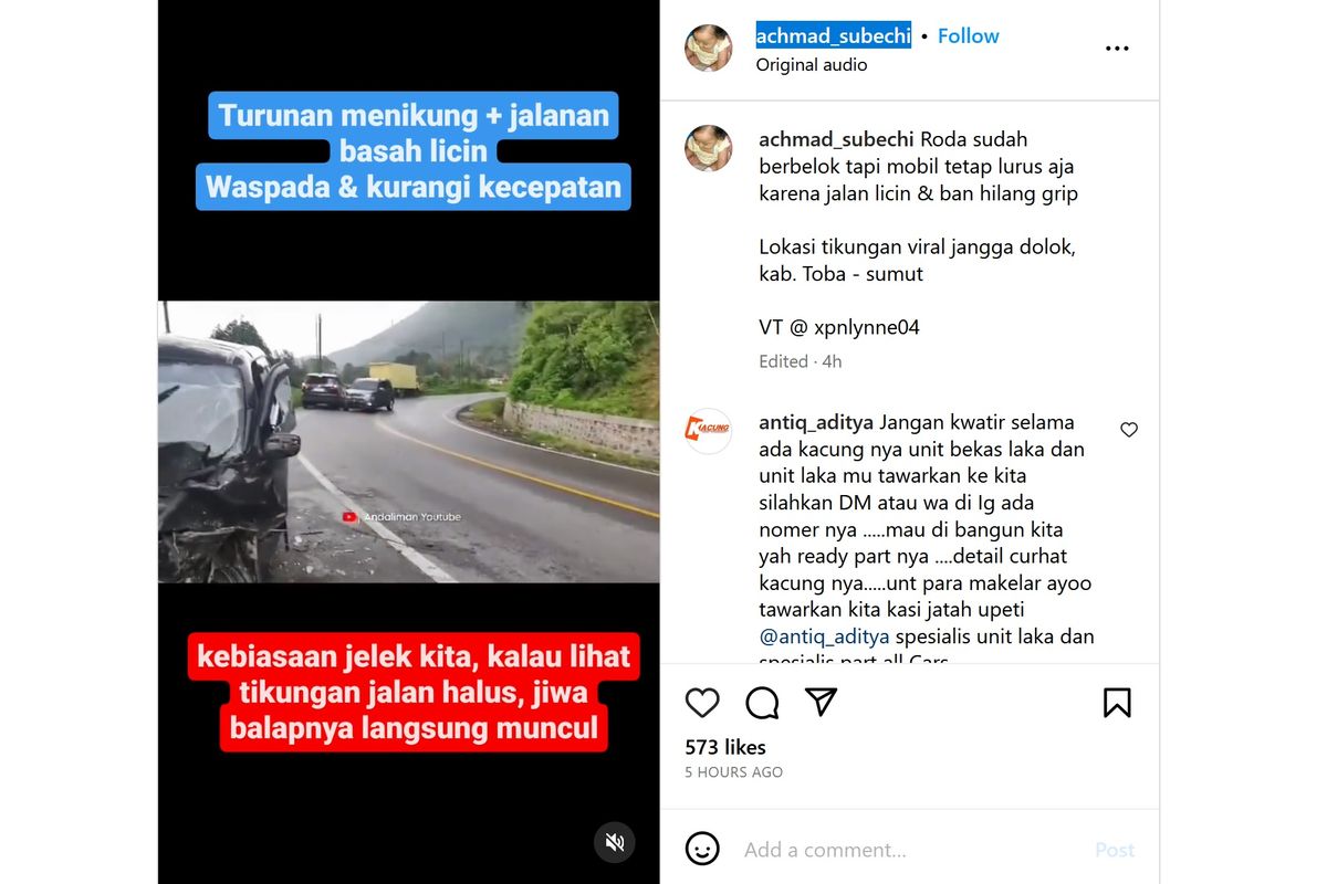 Video viral di dunia maya memperlihatkan kecelakaan yang terjadi antara Daihatsu Terios dengan Toyota Kijang Zenix di tikungan.