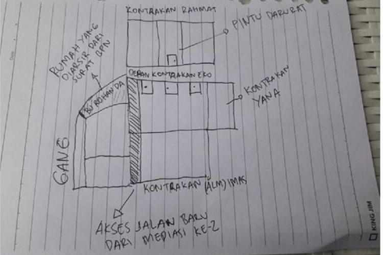 Denah rumah Eko Purnomo yang dikepung tetangganya. 