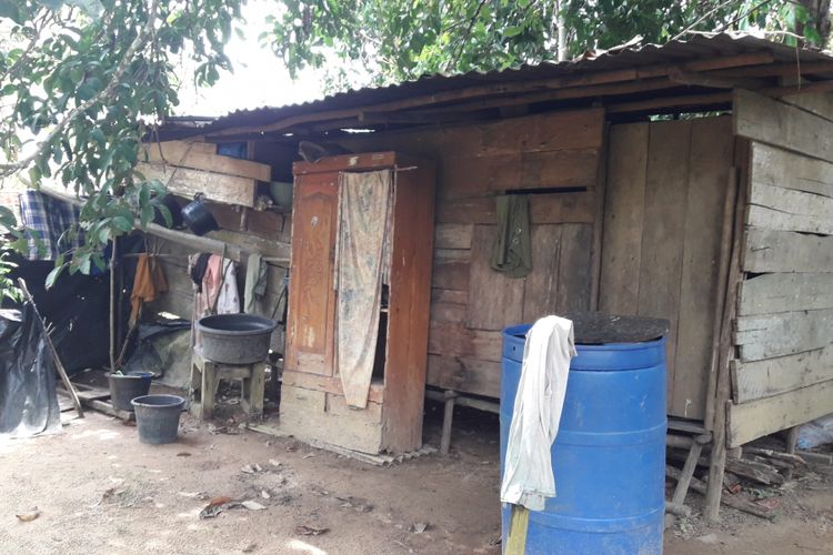 Kondisi rumah Nenek Arbah, berdinding kayu lapuk, beralas tanah, dan bocor di beberapa titik