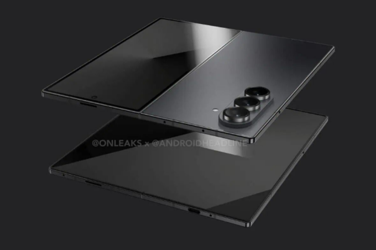 Gambar render Samsung Galaxy Z Fold 7 yang dibagikan oleh tipster OnLeaks (OnLeaks x Android Headlines)