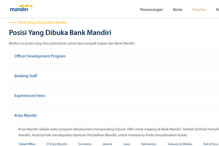 lowongan kerja bank mandiri