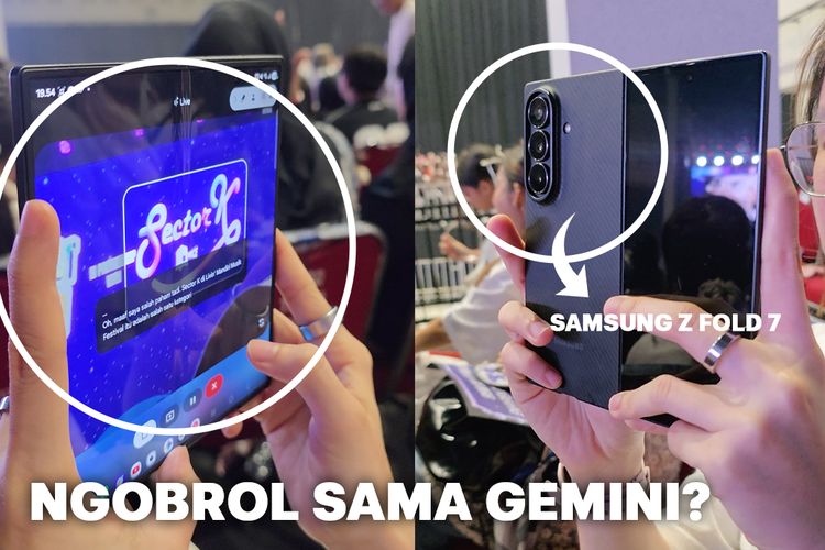 Ilustrasi menggunakan Samsung Galaxy Z Fold 7 untuk ngobrol sama Gemini Live soal festival musik Livin' Fest Music x Sector-K