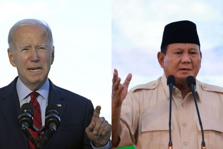 Kiri: Presiden AS Joe Biden, kanan: Menteri Pertahanan Prabowo Subianto