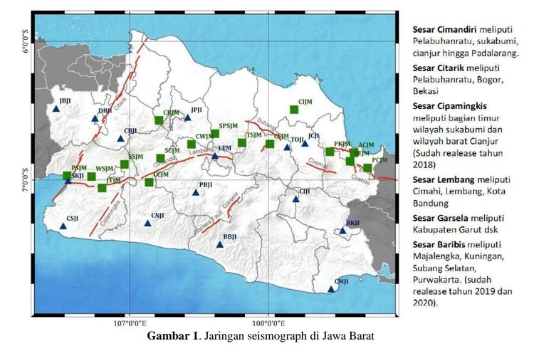 Peta Sesar Aktif di Jawa Barat termasuk Sesar Garsela dalam Kajian Seismisitas Bulanan Stasiun Geofisika Kelas I Bandung April 2022.