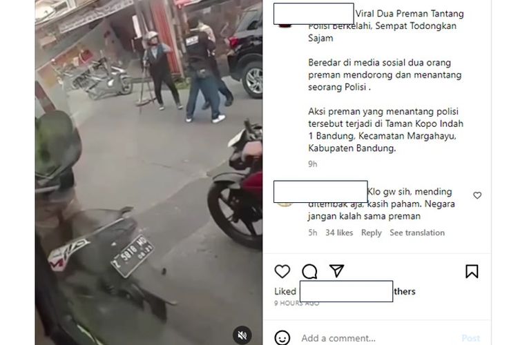 Viral video preman ajak duel polisi di Bandung
