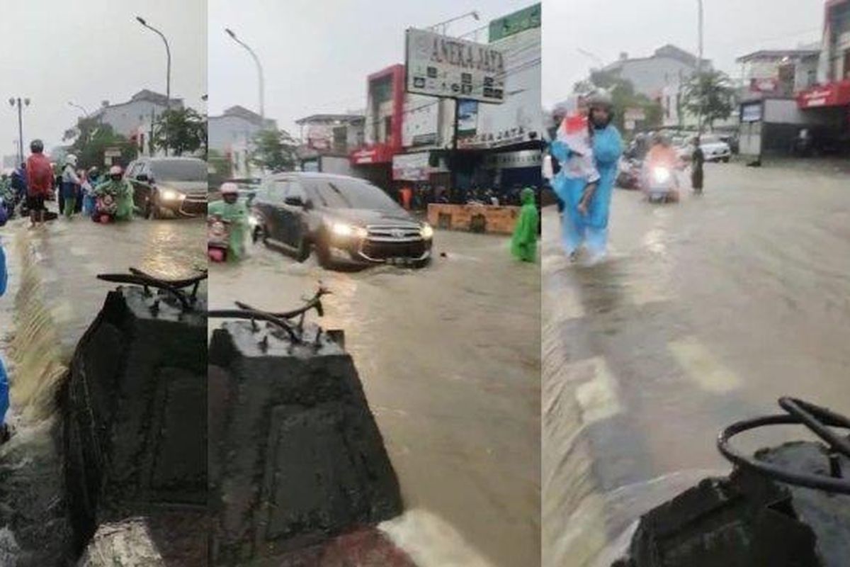 Kondisi terkini jalan Poros Maros-Makassar, di Bulu-bulu, Kecamatan Marusu terendam banjir, Senin (13/2/2023). 