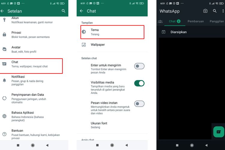 Ilustrasi cara mengganti tema WhatsApp di HP Android.