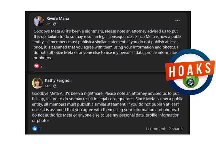 Hoaks, teks Goodbye Meta AI yang dibagikan sejumlah pengguna Facebook