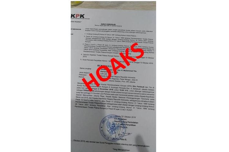Beredar foto surat panggilan Kapolri Tito Karnavian ke KPK atas dugaan korupsi.