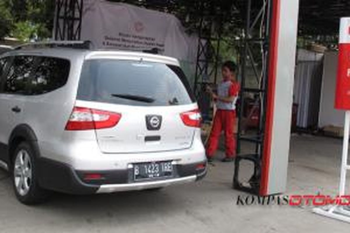 Posko Mudik Nissan di rest area Tol Jakarta-Cikampek.