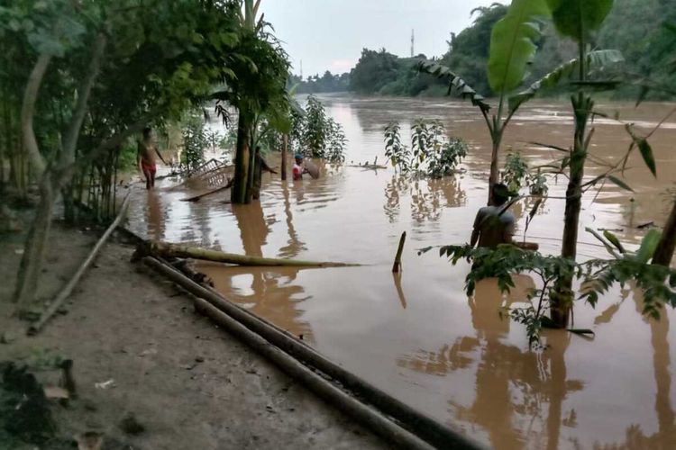 Warga Kampung Salahaur, Rangkasbitung turun ke sungai menangkap ribuan ikan mabuk di Sungai Ciujung, Kabupaten Lebak, Banten, Rabu (1/1/2020).