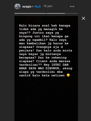 Tangkapan layar Instagram Story Eza Gionino