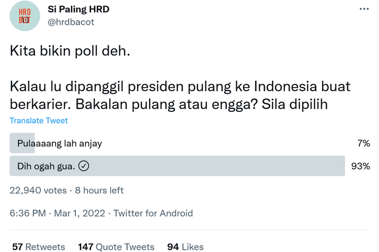 Hasil polling @HRDbacot